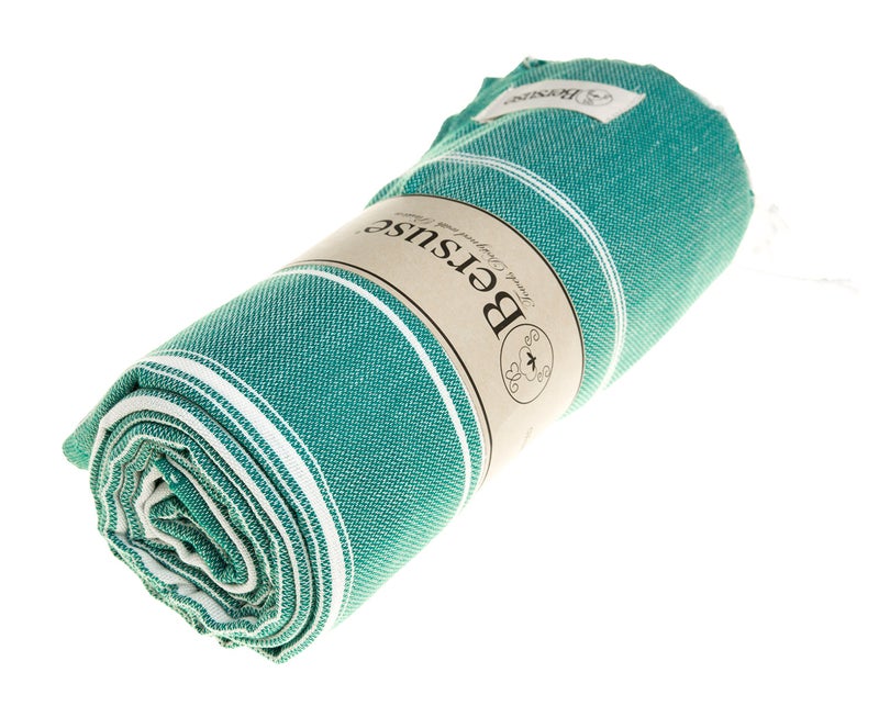 Bersuse Towels Anatolia XL Beach Blanket Throw Blanket Turkish Towel 100% Cotton Extra-Large Quick-Dry Lightweight Premium Peshtemal Towel - 61x82 Inches, Teal - Image 2